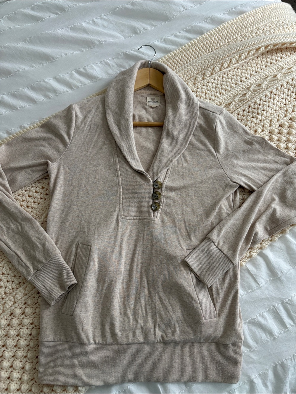 Banana Republic Taupe Shawl Collar Button Pullover Sweater